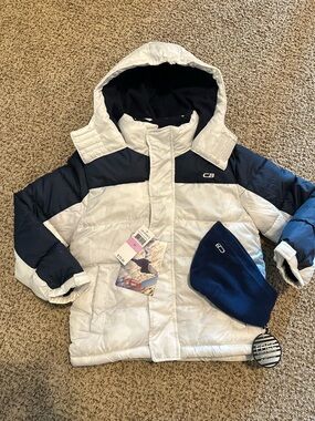 CB Kids White and Navy Puffer Jacket with Hood